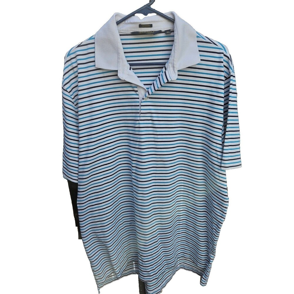 Ralph Lauren Performance Polo Shirt Mens XL Black, Turquoise & White Stripe Golf
